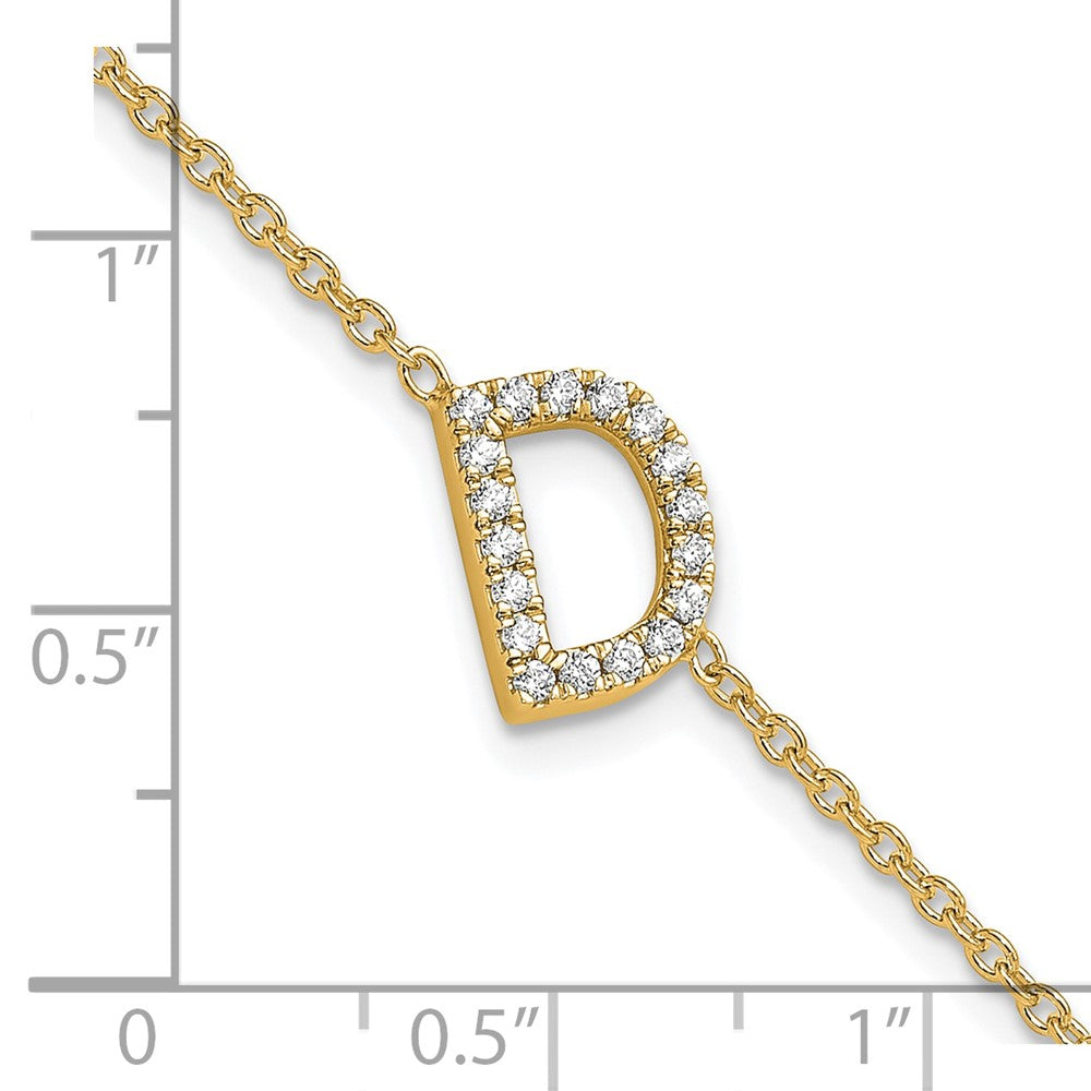 14K Diamond Sideways Letter D w/ 1in ext. Bracelet