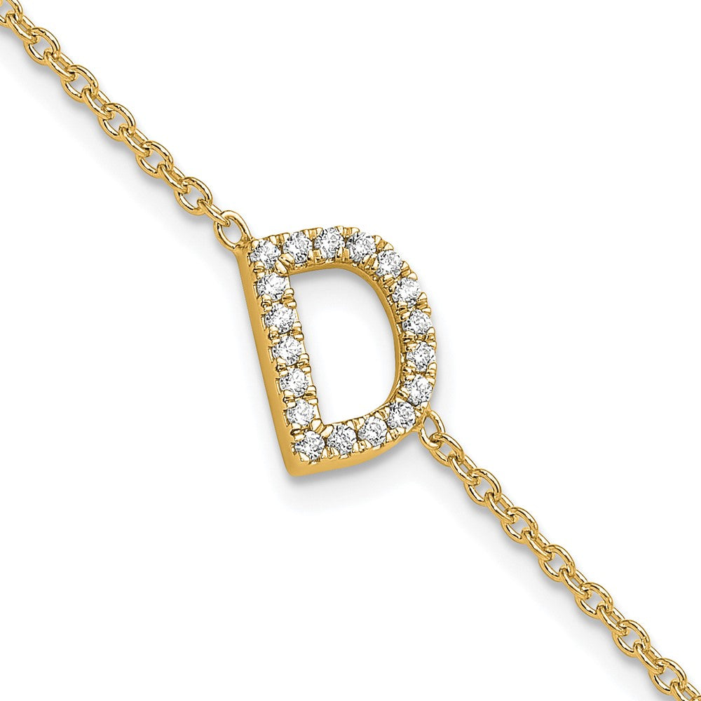 14K Diamond Sideways Letter D w/ 1in ext. Bracelet