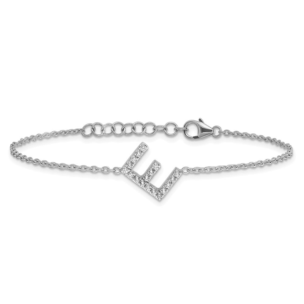 14KW Diamond Sideways Letter E w/ 1in ext. Bracelet
