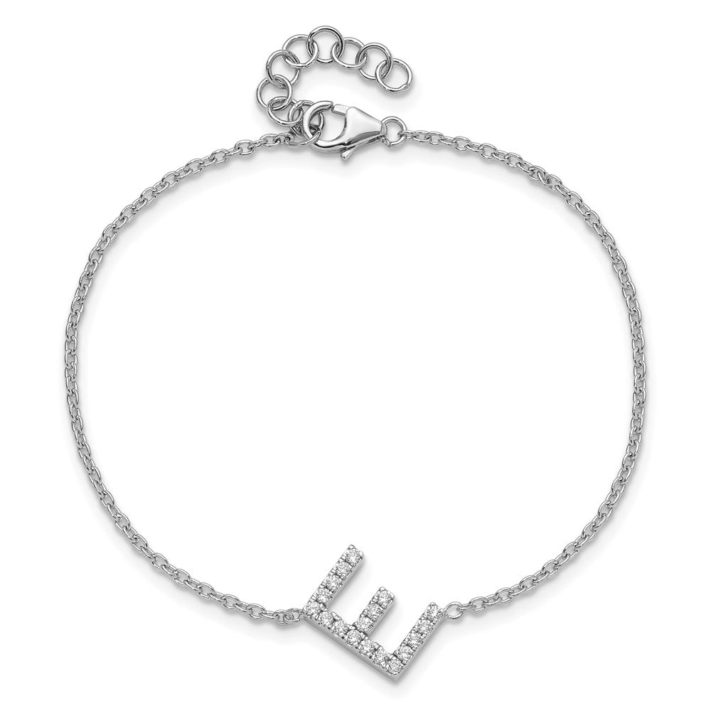 14KW Diamond Sideways Letter E w/ 1in ext. Bracelet