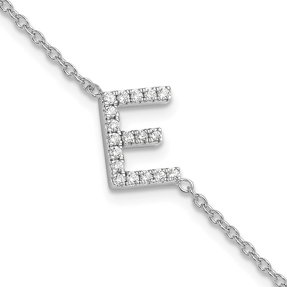 14KW Diamond Sideways Letter E w/ 1in ext. Bracelet