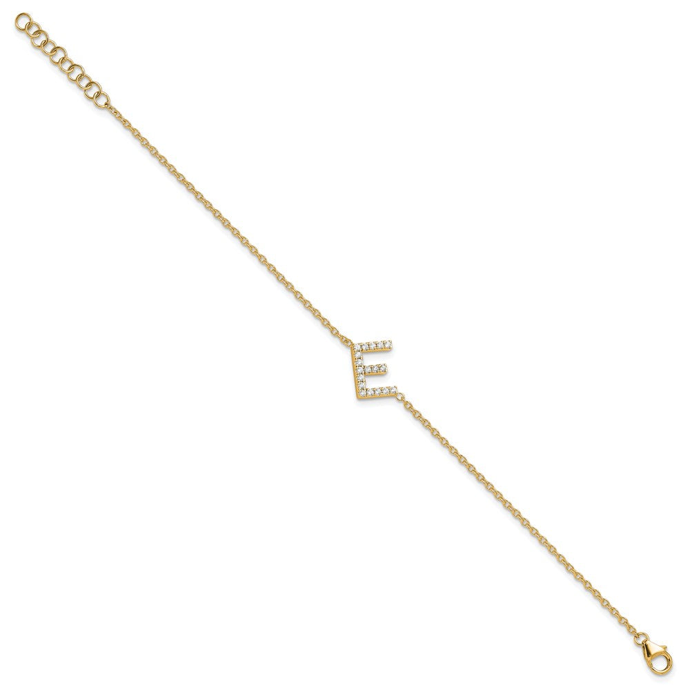 14K Diamond Sideways Letter E w/ 1in ext. Bracelet