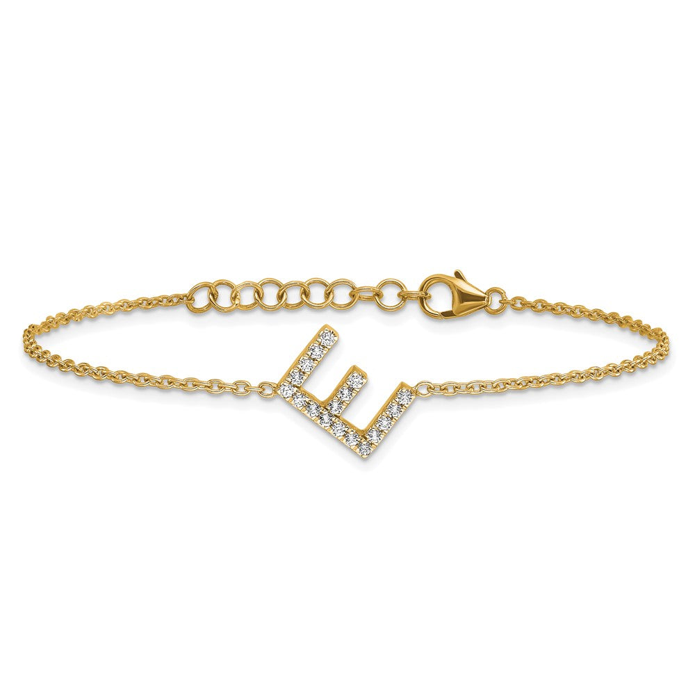 14K Diamond Sideways Letter E w/ 1in ext. Bracelet