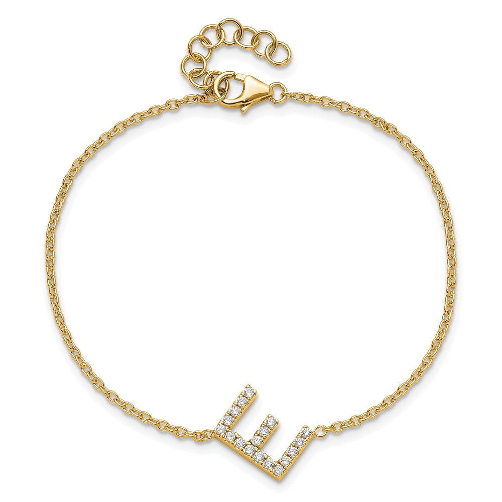 14K Diamond Sideways Letter E w/ 1in ext. Bracelet