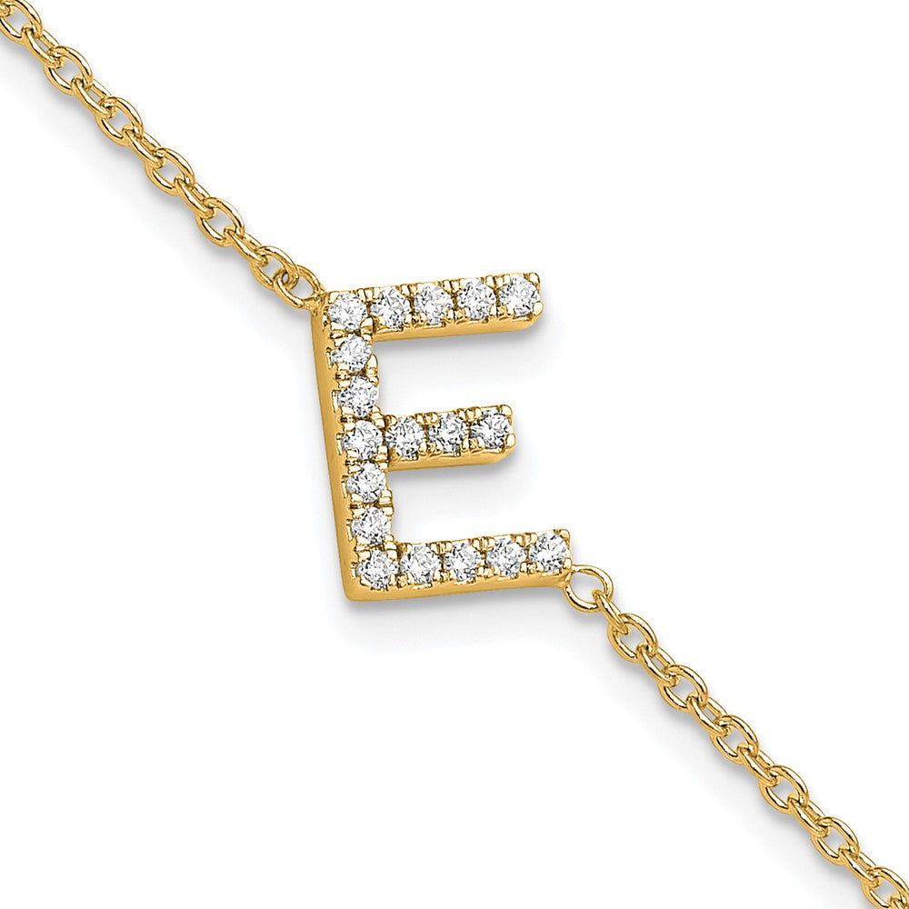 14K Diamond Sideways Letter E w/ 1in ext. Bracelet