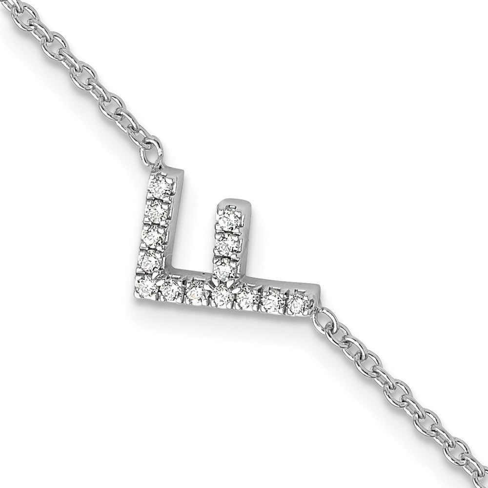 14KW Diamond Sideways Letter F w/ 1in ext. Bracelet