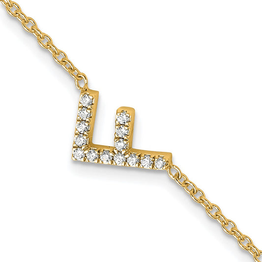 14K Diamond Sideways Letter F w/ 1in ext.Bracelet