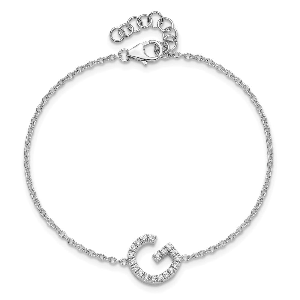 14KW Diamond Sideways Letter G w/ 1in ext. Bracelet