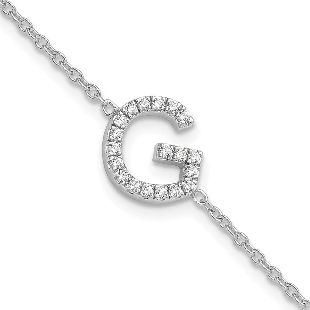 14KW Diamond Sideways Letter G w/ 1in ext. Bracelet