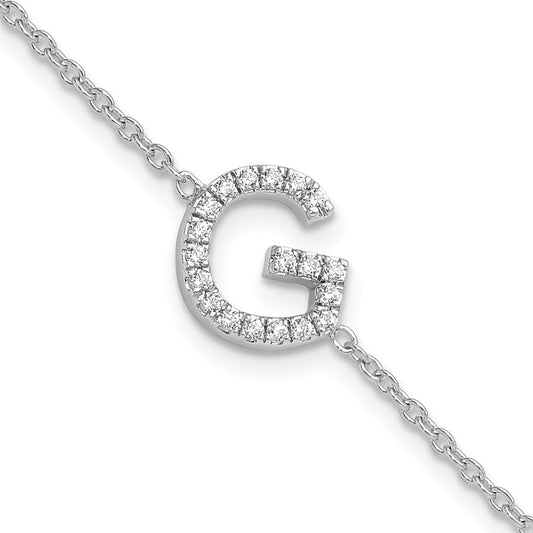 14KW Diamond Sideways Letter G w/ 1in ext. Bracelet