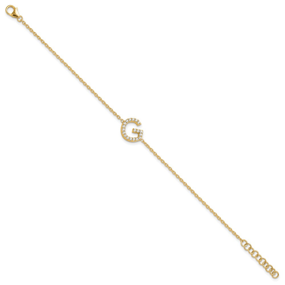 14K Diamond Sideways Letter G w/ 1in ext. Bracelet