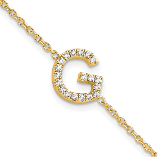 14K Diamond Sideways Letter G w/ 1in ext. Bracelet