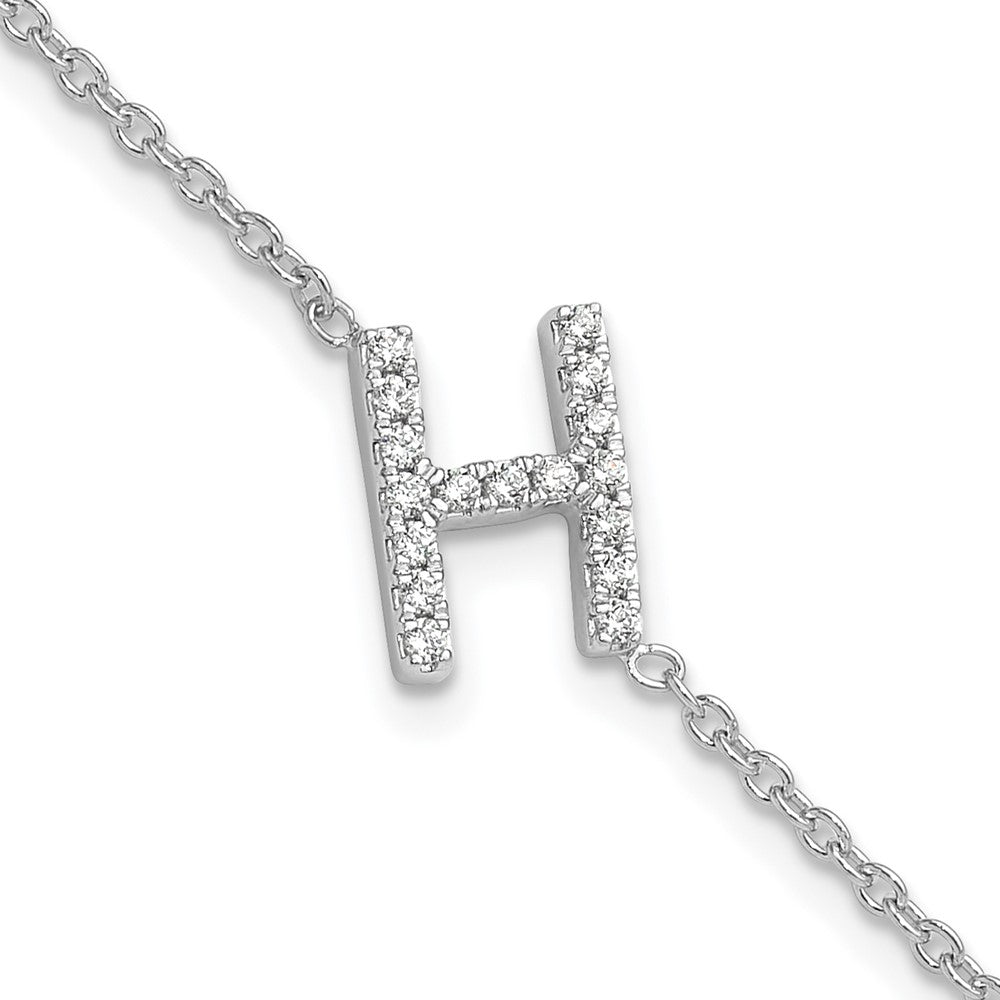 14KW Diamond Sideways Letter H  w/ 1in ext. Bracelet