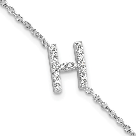 14KW Diamond Sideways Letter H  w/ 1in ext. Bracelet