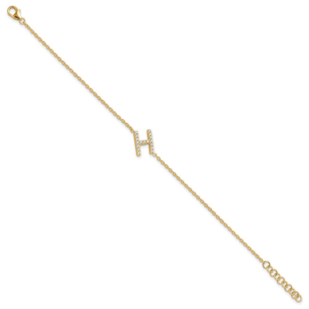 14K Diamond Sideways Letter H  w/ 1in ext. Bracelet
