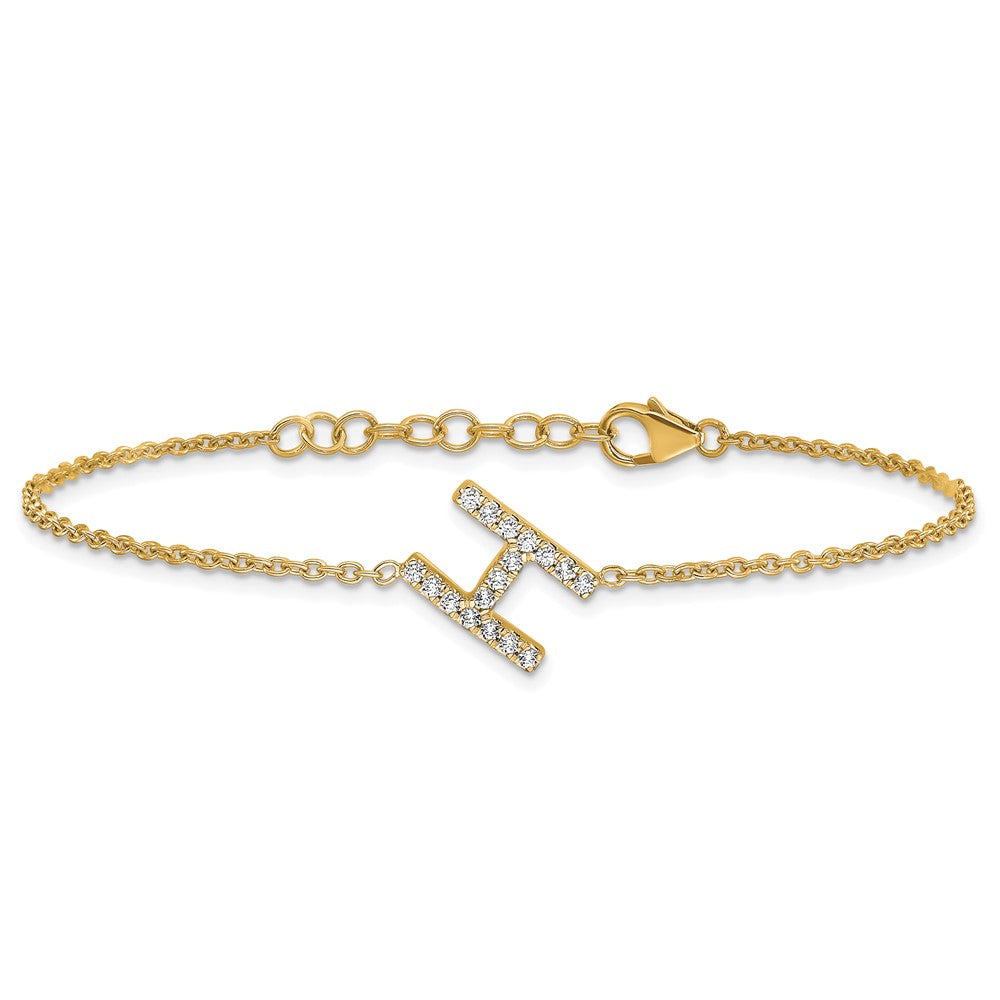 14K Diamond Sideways Letter H  w/ 1in ext. Bracelet