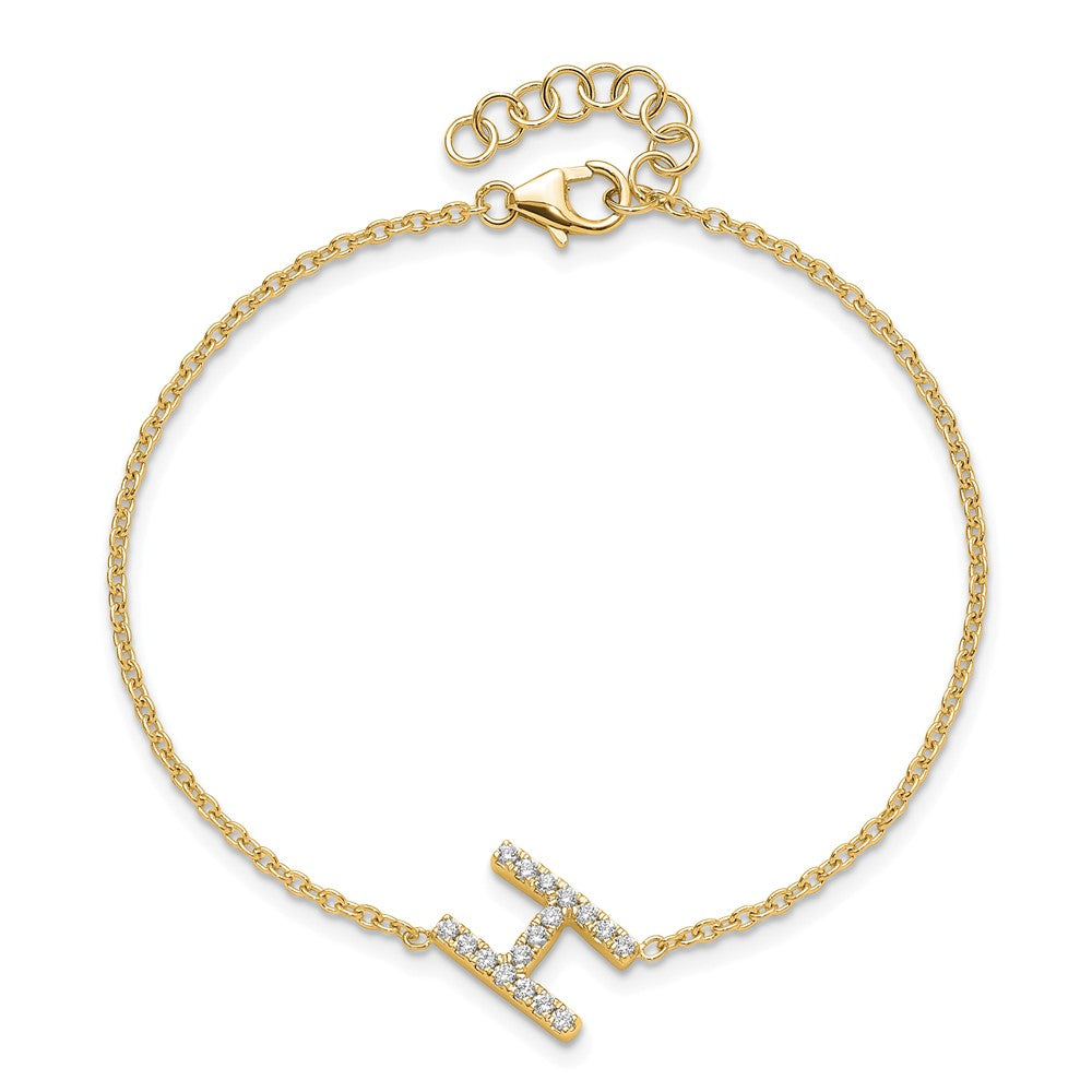 14K Diamond Sideways Letter H  w/ 1in ext. Bracelet