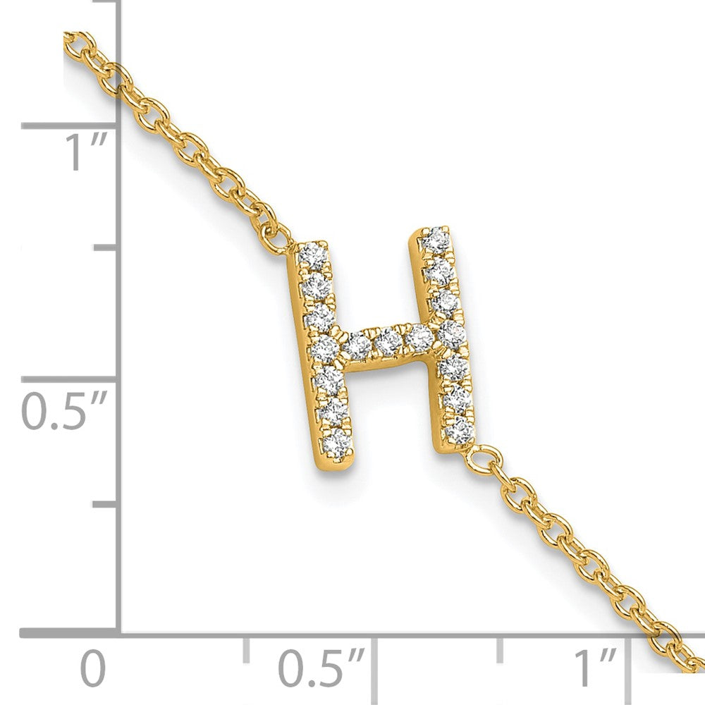 14K Diamond Sideways Letter H  w/ 1in ext. Bracelet