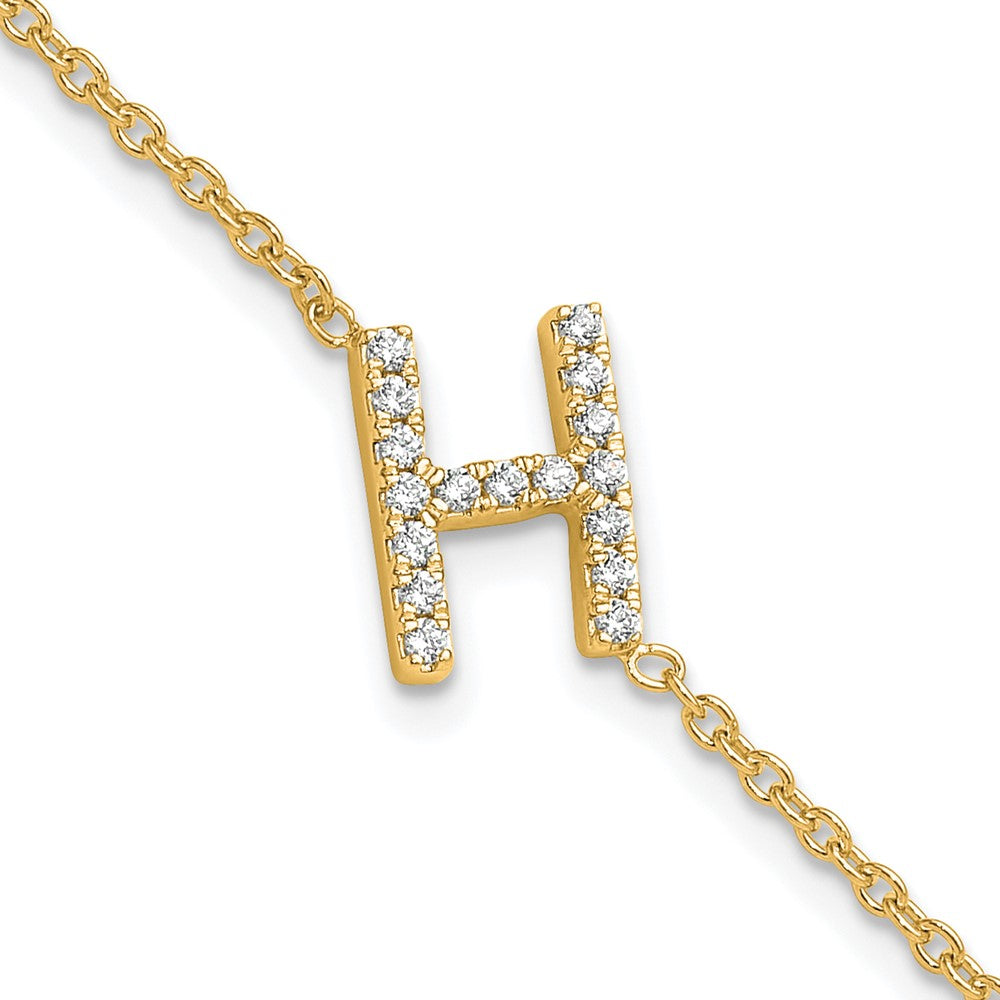 14K Diamond Sideways Letter H  w/ 1in ext. Bracelet