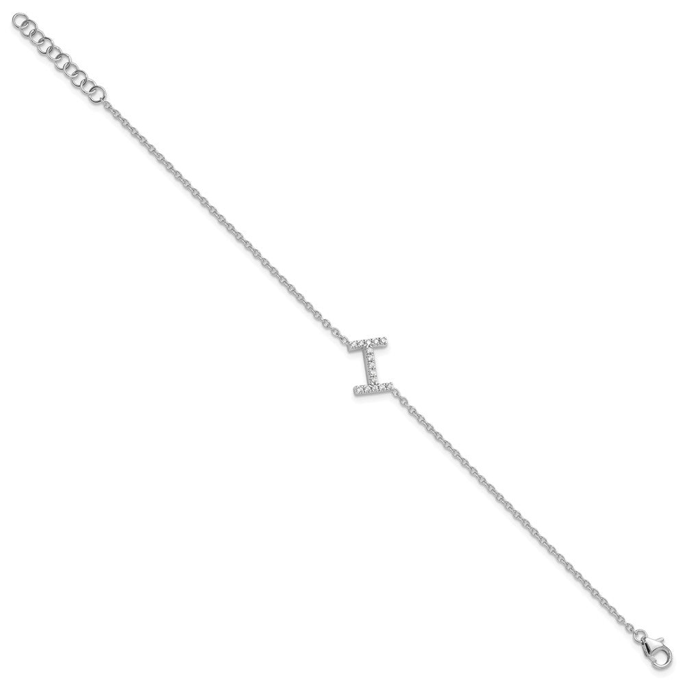 14KW Diamond Sideways Letter I w/ 1in ext. Bracelet