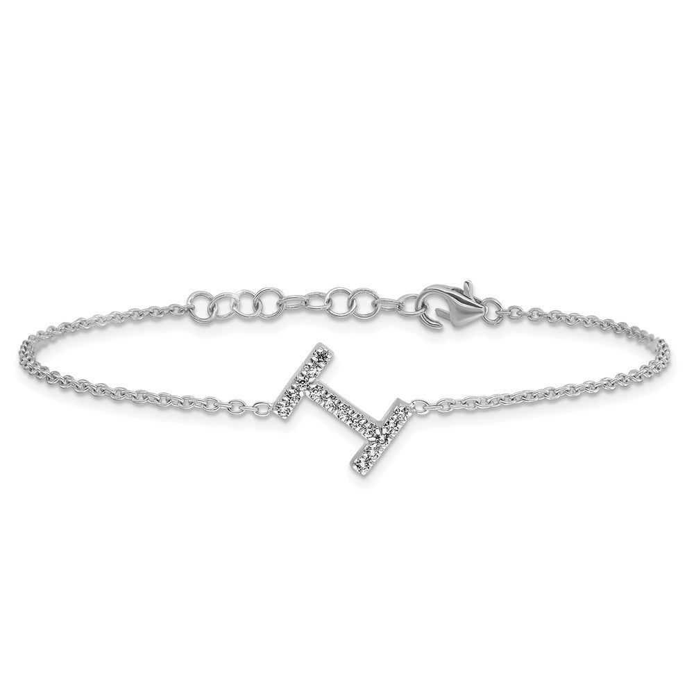 14KW Diamond Sideways Letter I w/ 1in ext. Bracelet