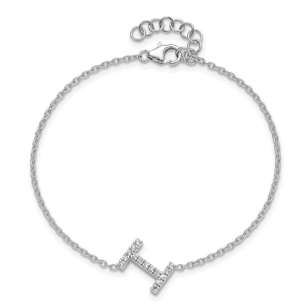 14KW Diamond Sideways Letter I w/ 1in ext. Bracelet