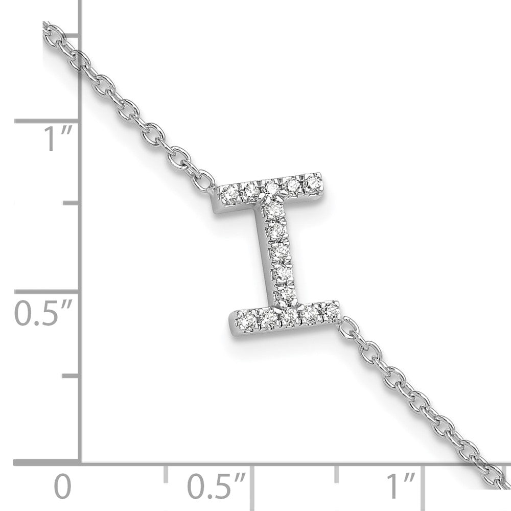 14KW Diamond Sideways Letter I w/ 1in ext. Bracelet
