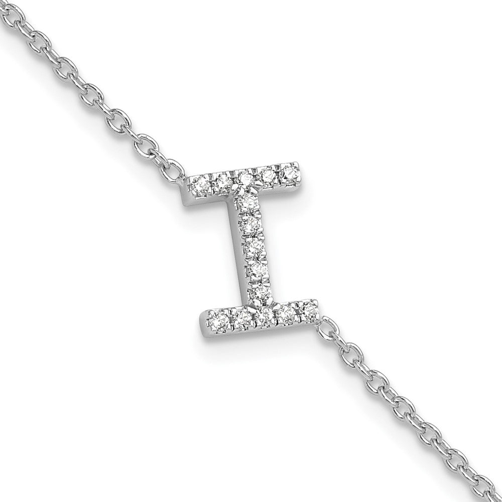 14KW Diamond Sideways Letter I w/ 1in ext. Bracelet