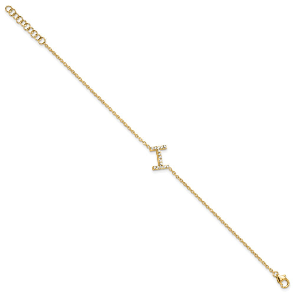14K Diamond Sideways Letter I w/ 1in ext. Bracelet