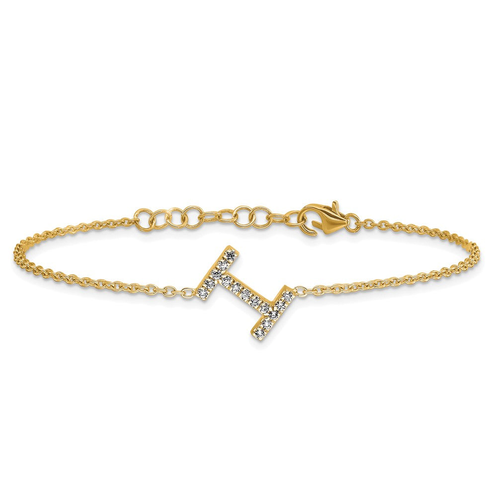 14K Diamond Sideways Letter I w/ 1in ext. Bracelet