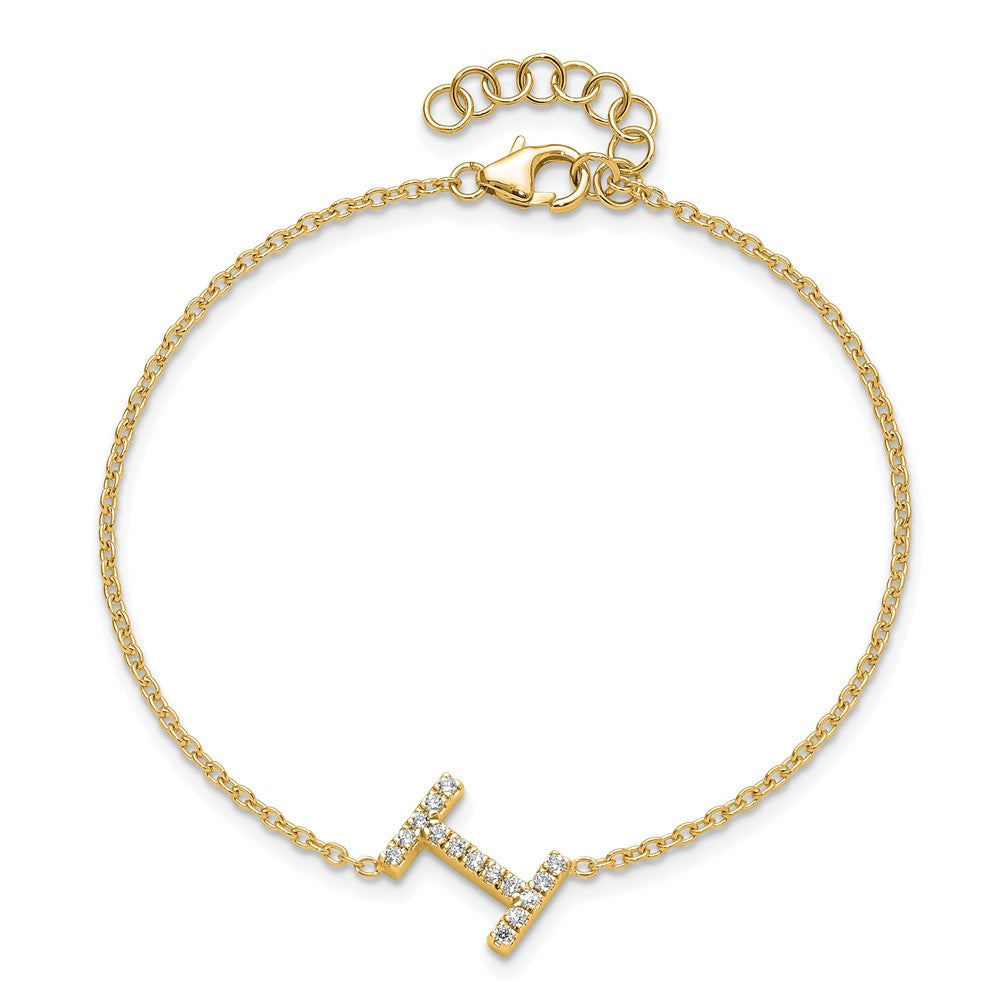 14K Diamond Sideways Letter I w/ 1in ext. Bracelet