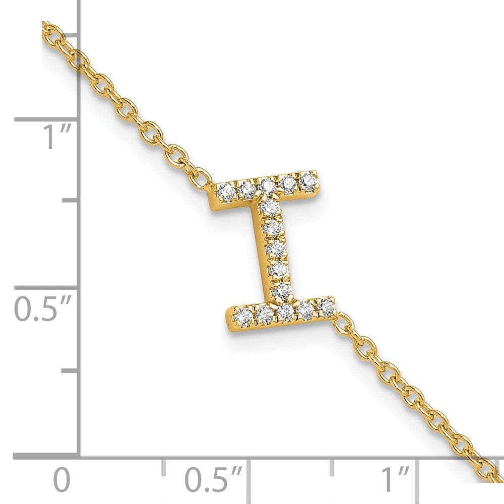 14K Diamond Sideways Letter I w/ 1in ext. Bracelet