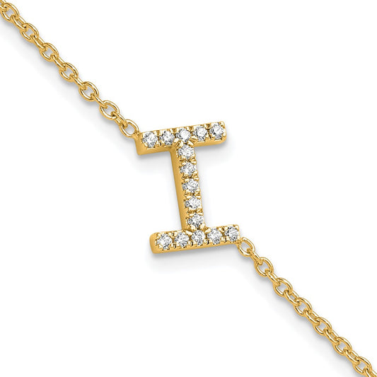 14K Diamond Sideways Letter I w/ 1in ext. Bracelet