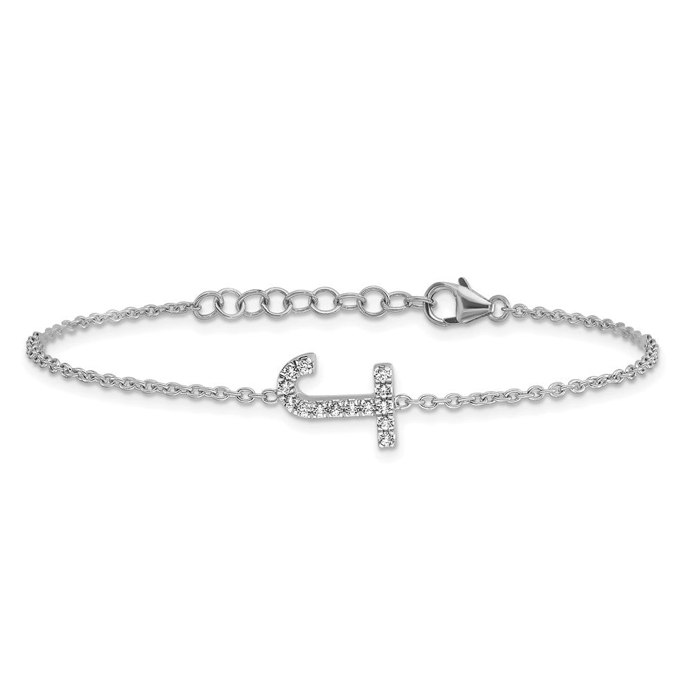 14KW Diamond Sideways Letter J w/ 1in ext. Bracelet