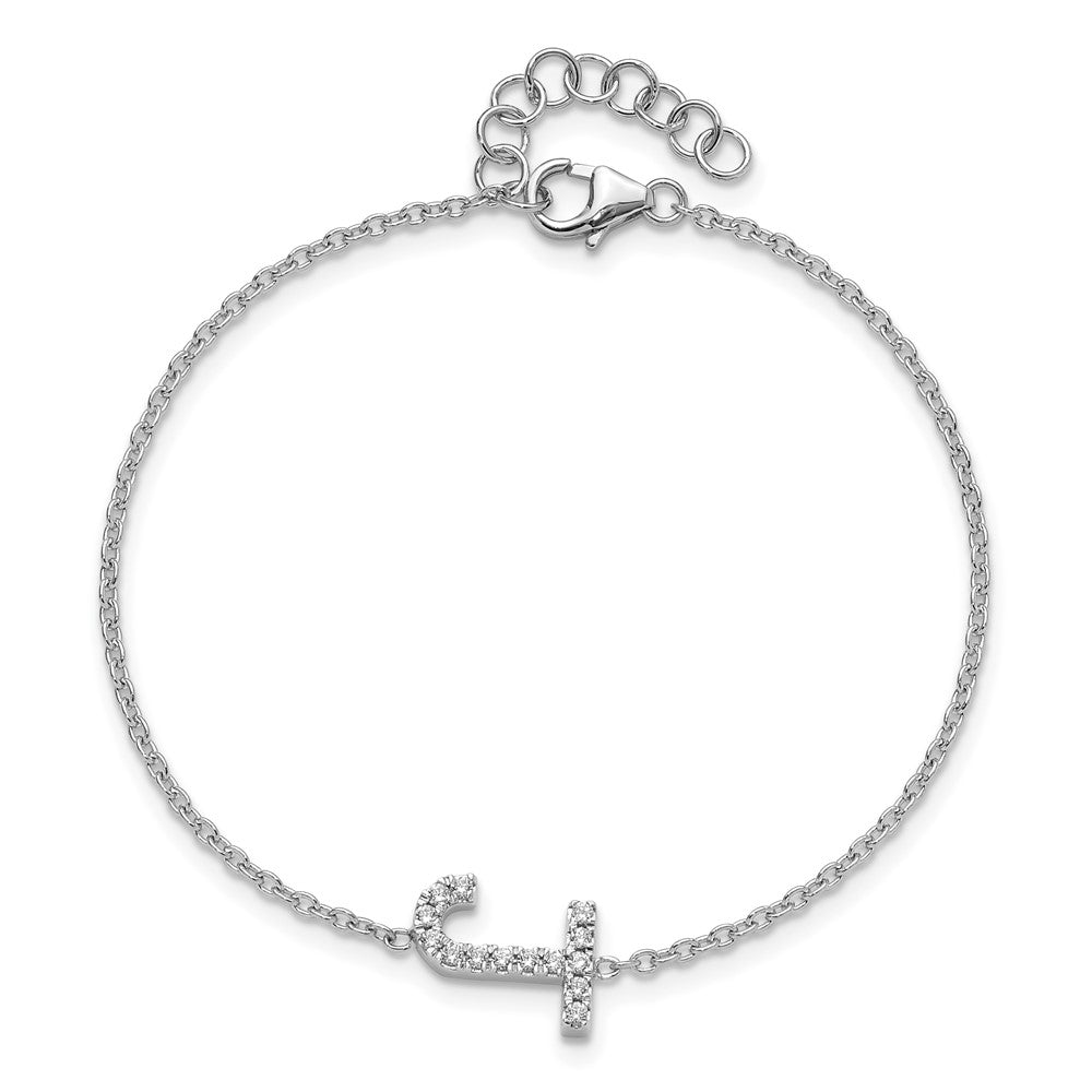 14KW Diamond Sideways Letter J w/ 1in ext. Bracelet