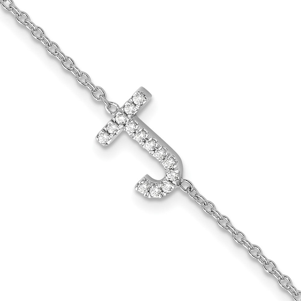 14KW Diamond Sideways Letter J w/ 1in ext. Bracelet
