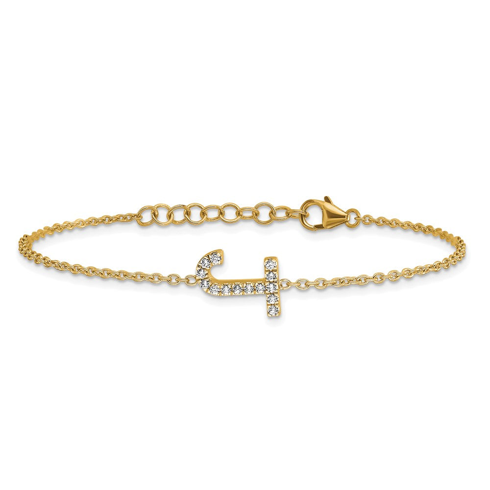 14K Diamond Sideways Letter J w/ 1in ext. Bracelet