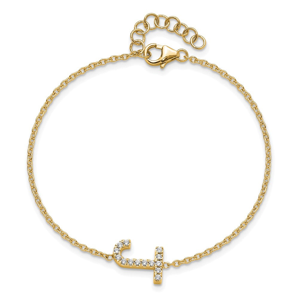 14K Diamond Sideways Letter J w/ 1in ext. Bracelet