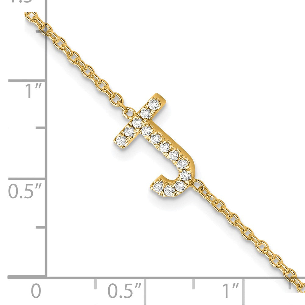 14K Diamond Sideways Letter J w/ 1in ext. Bracelet