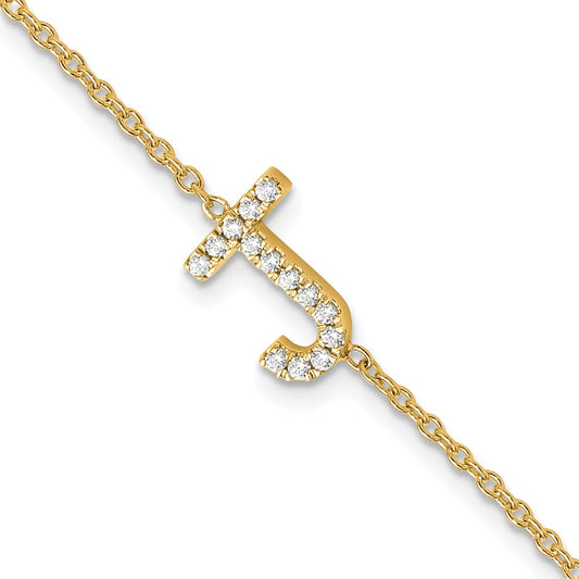 14K Diamond Sideways Letter J w/ 1in ext. Bracelet