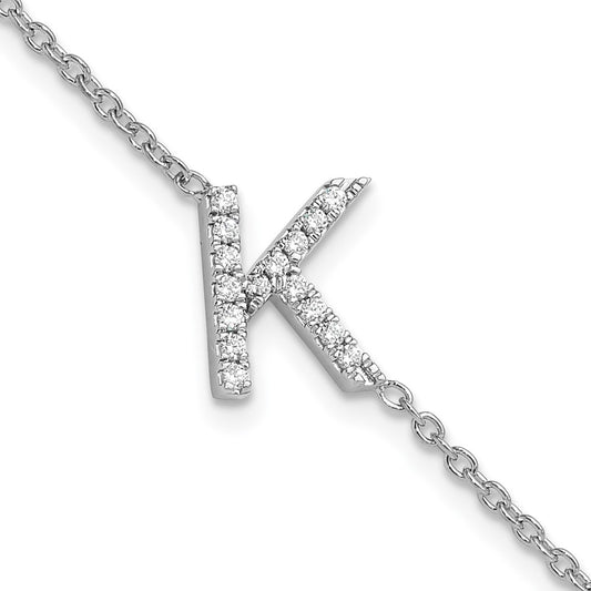 14KW Diamond Sideways Letter K w/ 1in ext. Bracelet