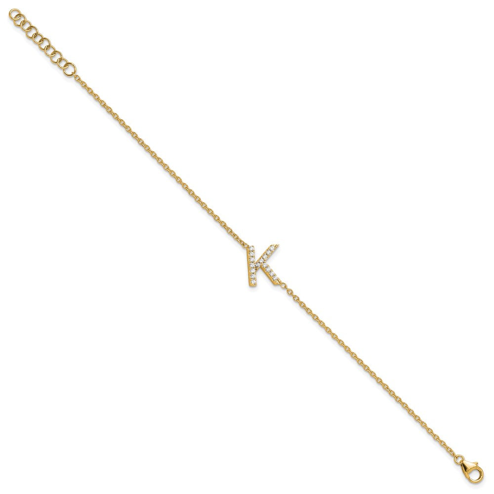 14K Diamond Sideways Letter K w/ 1in ext. Bracelet