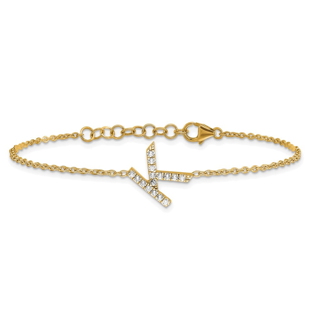 14K Diamond Sideways Letter K w/ 1in ext. Bracelet