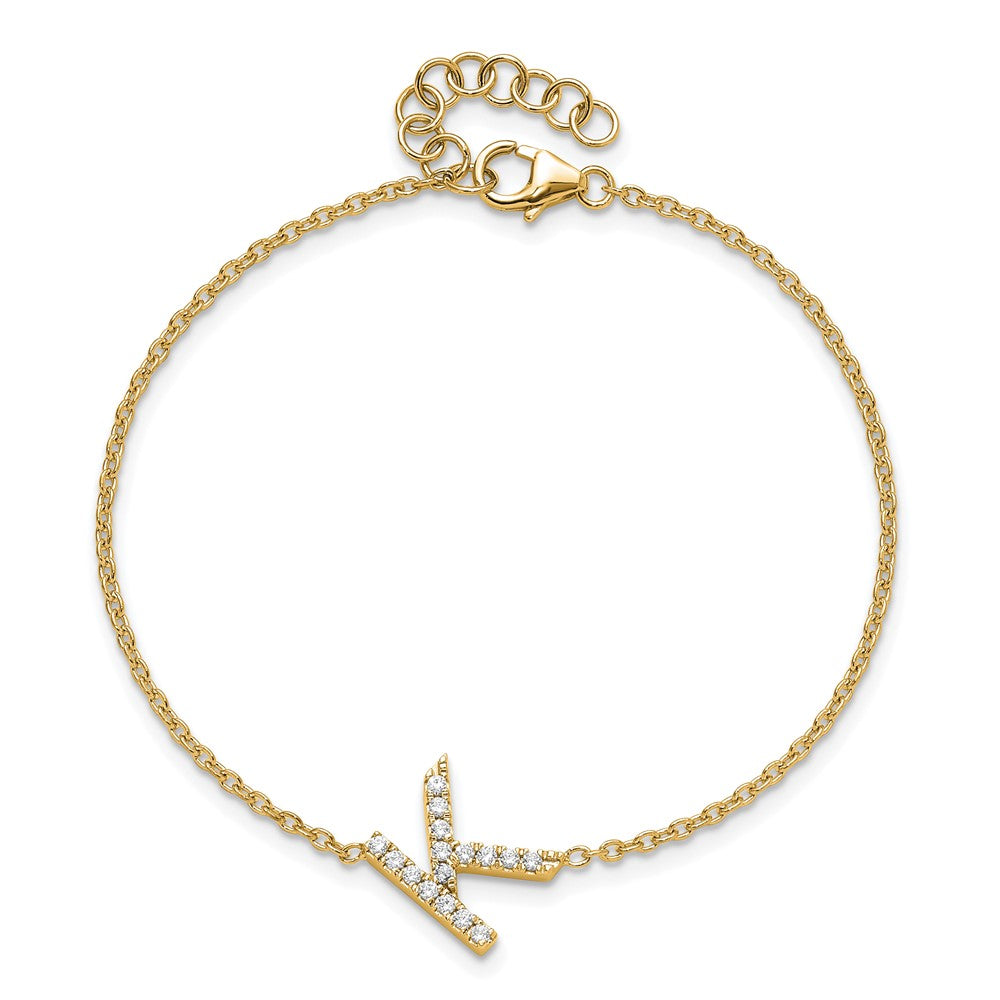 14K Diamond Sideways Letter K w/ 1in ext. Bracelet