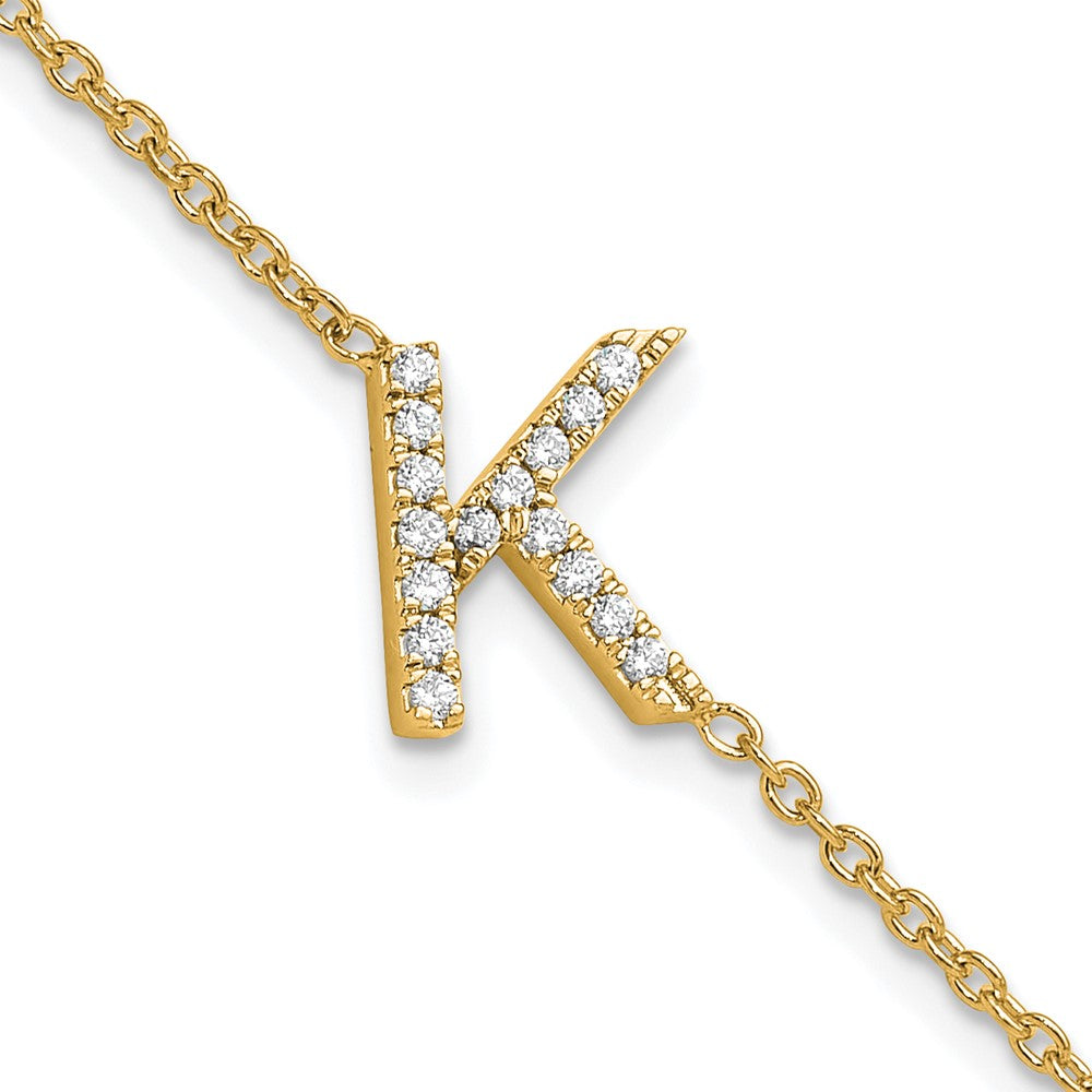 14K Diamond Sideways Letter K w/ 1in ext. Bracelet