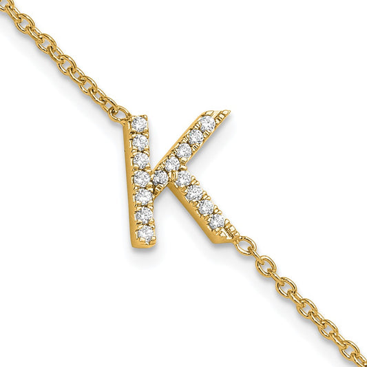 14K Diamond Sideways Letter K w/ 1in ext. Bracelet
