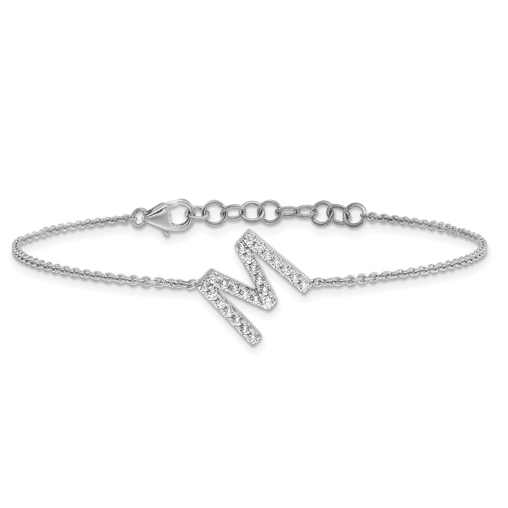 14KW Diamond Sideways Letter M w/ 1in ext. Bracelet