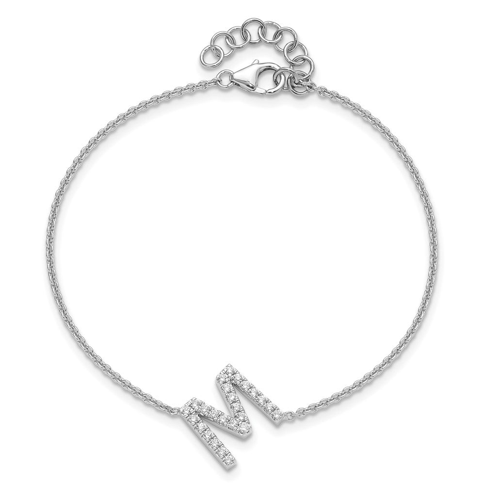 14KW Diamond Sideways Letter M w/ 1in ext. Bracelet