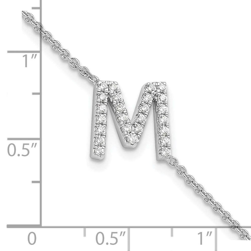 14KW Diamond Sideways Letter M w/ 1in ext. Bracelet