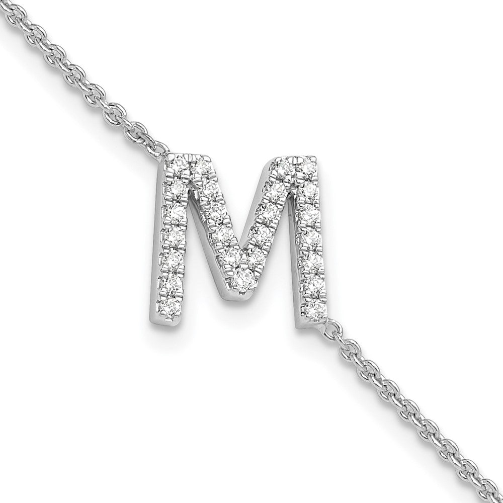 14KW Diamond Sideways Letter M w/ 1in ext. Bracelet